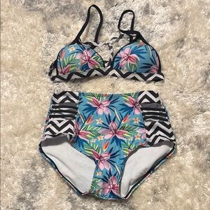 Floral and Chevron Bikini Set